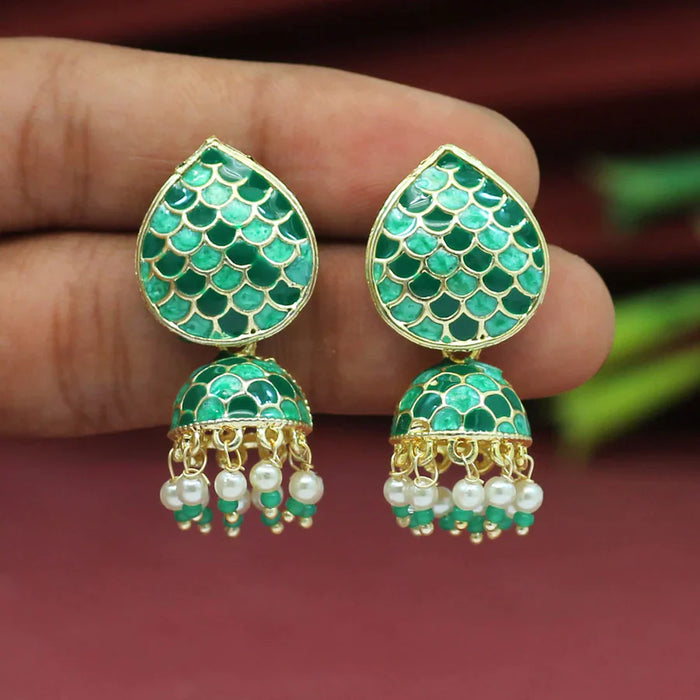 Green Color Meenakari Earrings (MKE1647GRN) - Green