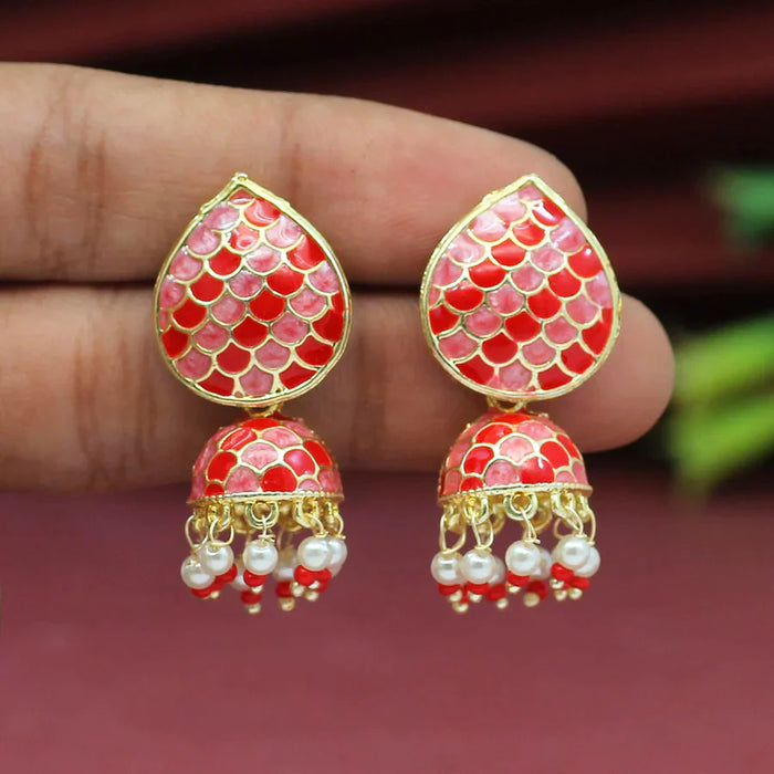 Red Color Meenakari Earrings (MKE1647RED) - Red