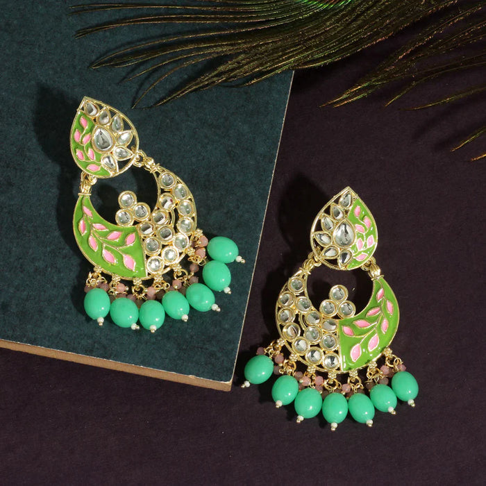 Parrot Green Color Meenakari Earrings (MKE1719PGRN) - Parrot Green