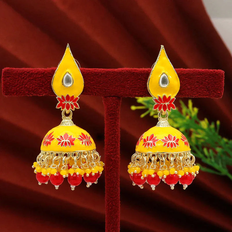 Yellow Color Meenakari Earrings (MKE1721YLW) - Yellow