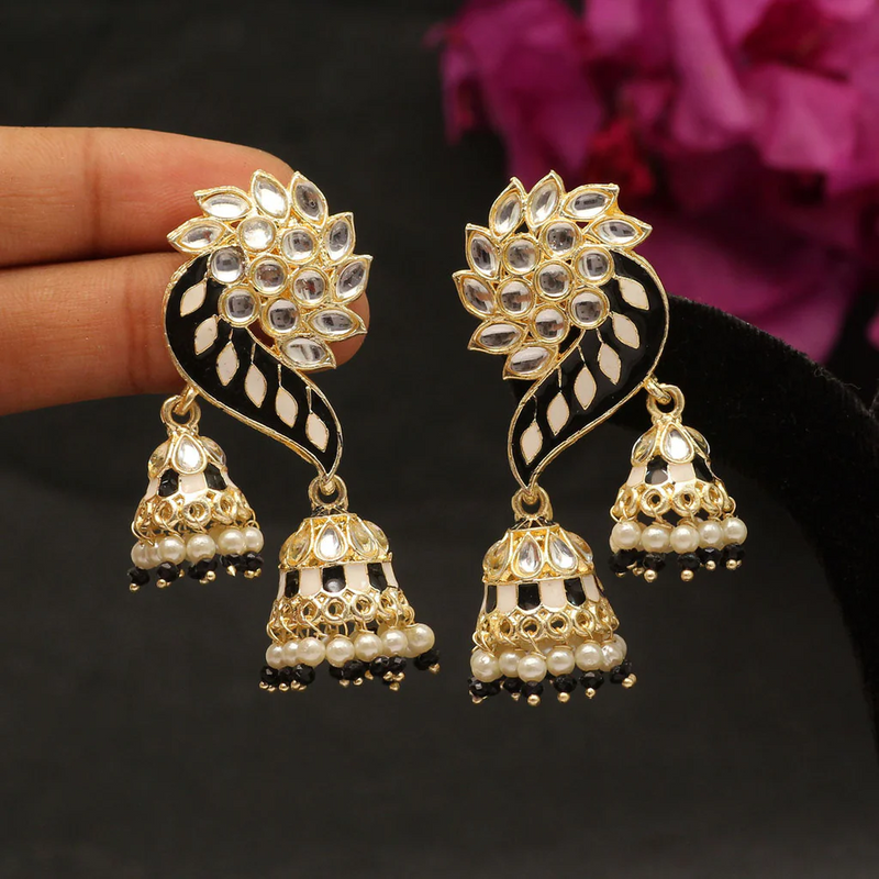 Black Color Meenakari Earrings (MKE1761BLK) - Black