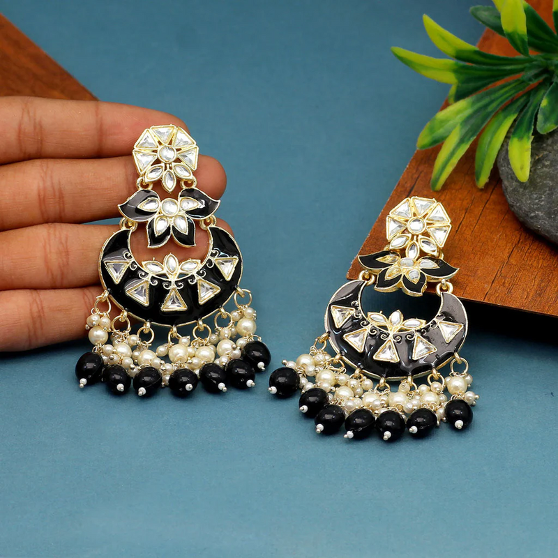 Black Color Meenakari Earrings (MKE1764BLK) - Black