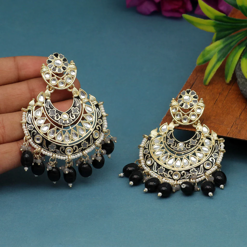 Black Color Meenakari Earrings (MKE1765BLK) - Black
