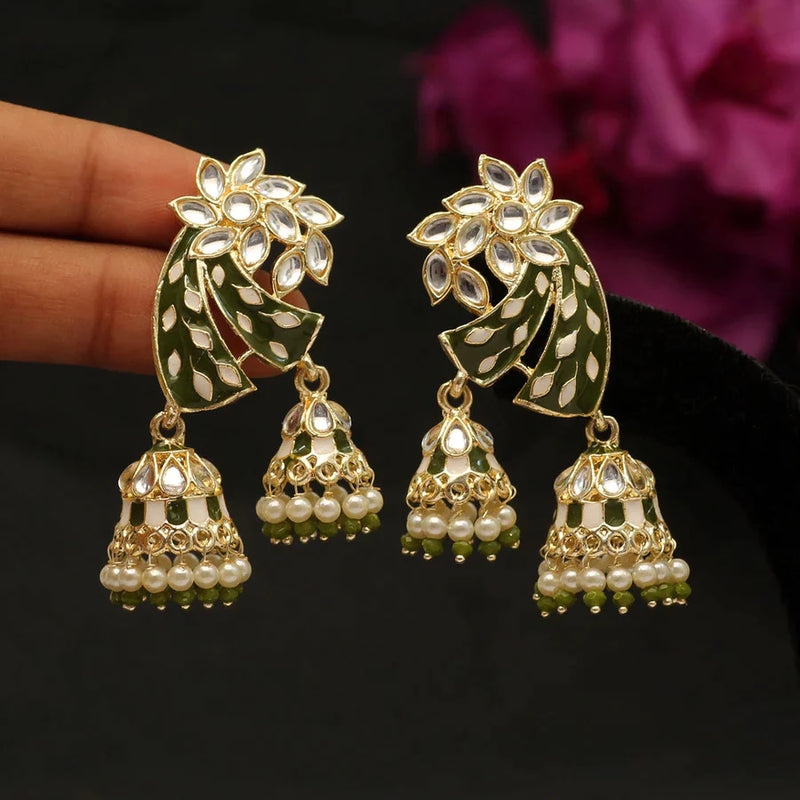 Mehandi Green Color Meenakari Earrings (MKE1766MGRN) - Mehandi Green