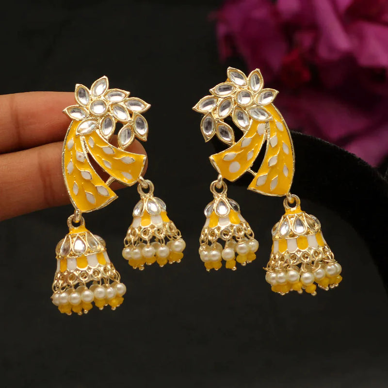 Yellow Color Meenakari Earrings (MKE1766YLW) - Yellow