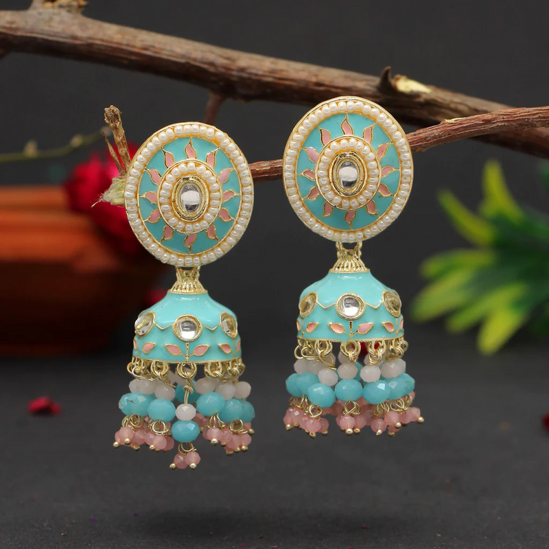Firozi Color Meenakari Earrings (MKE1769FRZ) - Firozi