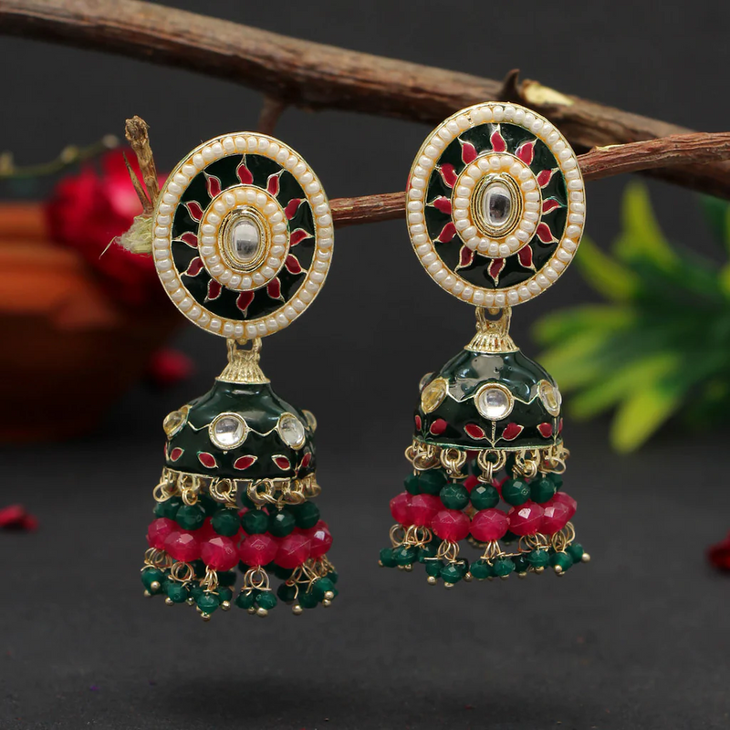 Green Color Meenakari Earrings (MKE1769GRN) - Green
