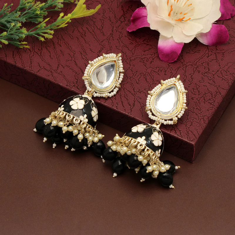 Black Color Meenakari Earrings (MKE1783BLK) - Black