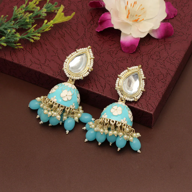 Firozi Color Meenakari Earrings (MKE1783FRZ) - Firozi