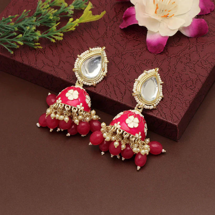 Rani Color Meenakari Earrings (MKE1783RNI) - Rani