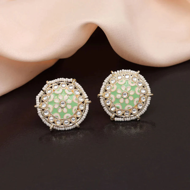 Parrot Green Color Meenakari Stud Earrings (MKE1819PGRN) - Parrot Green