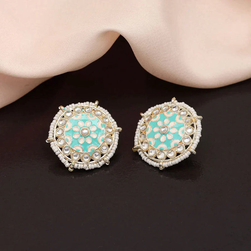 Rama Green Color Meenakari Stud Earrings (MKE1819RGRN) - Rama Green