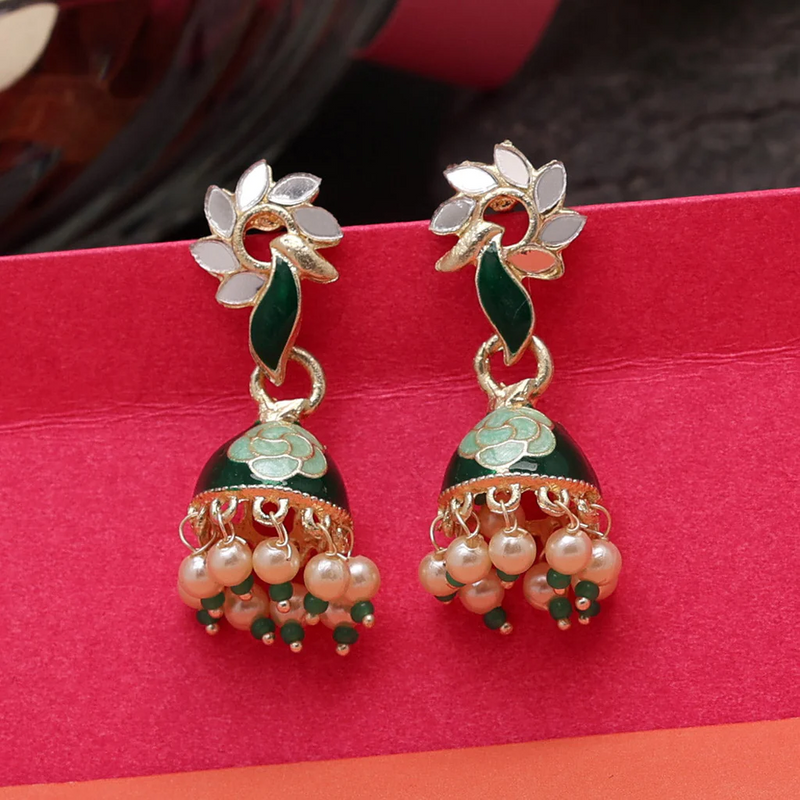 Green Color Meenakari Earrings (MKE1866GRN) - Green