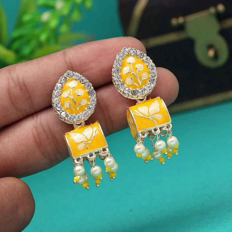 Yellow Color Meenakari Earrings (MKE1888YLW) - Yellow