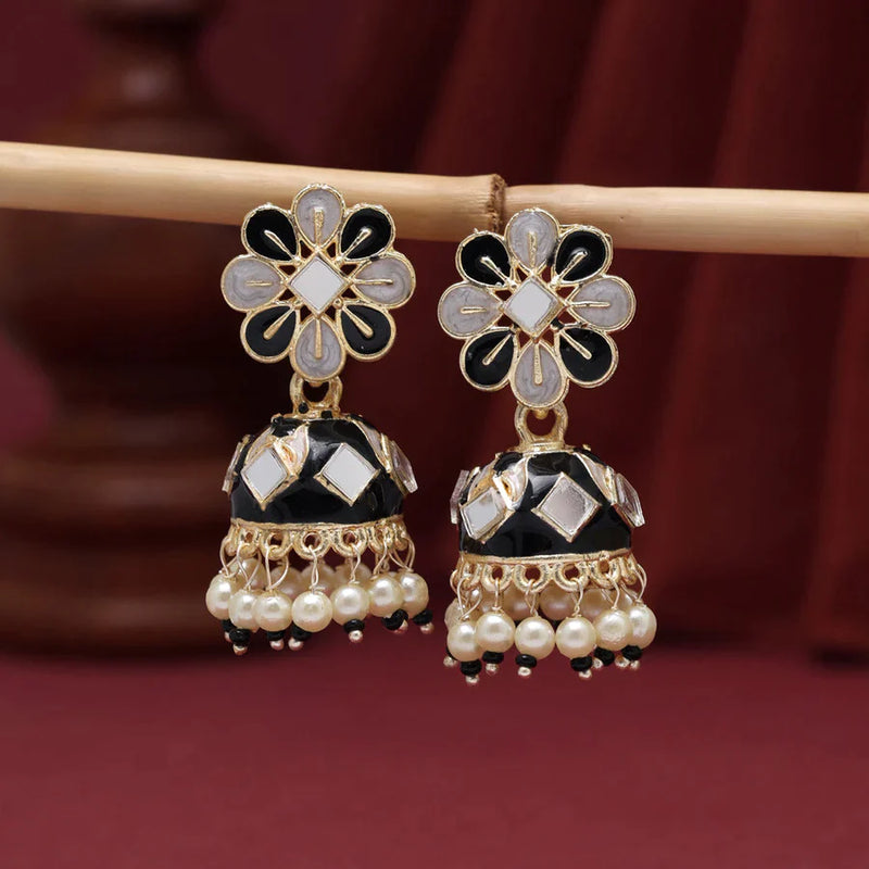 Black Color Meenakari Earrings (MKE1890BLK) - Black