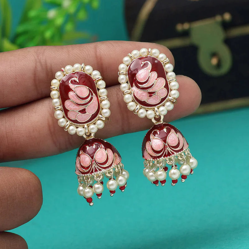 Maroon Color Meenakari Earrings (MKE1892MRN) - Maroon