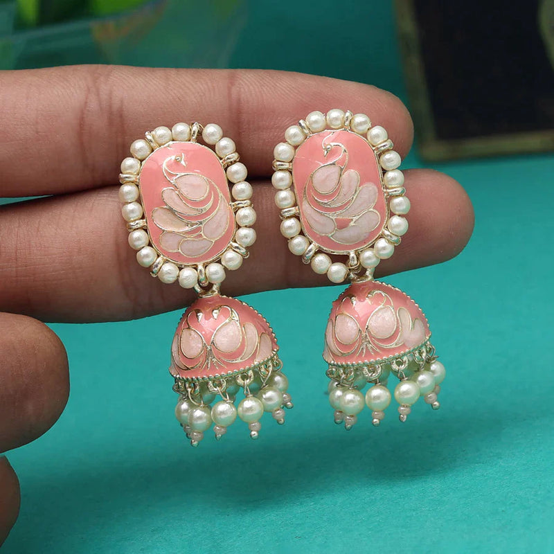 Peach Color Meenakari Earrings (MKE1892PCH) - Peach