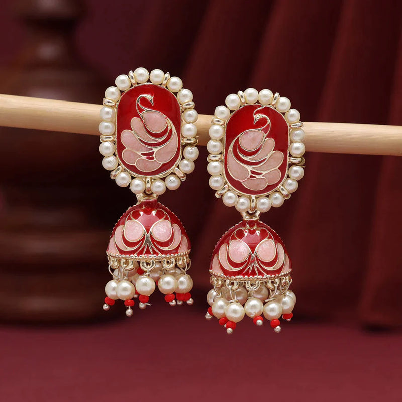 Red Color Meenakari Earrings (MKE1893RED) - Red