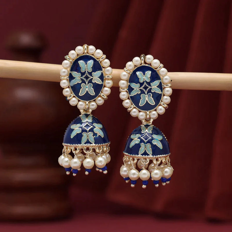 Blue Color Meenakari Earrings (MKE1893BLU) - Blue