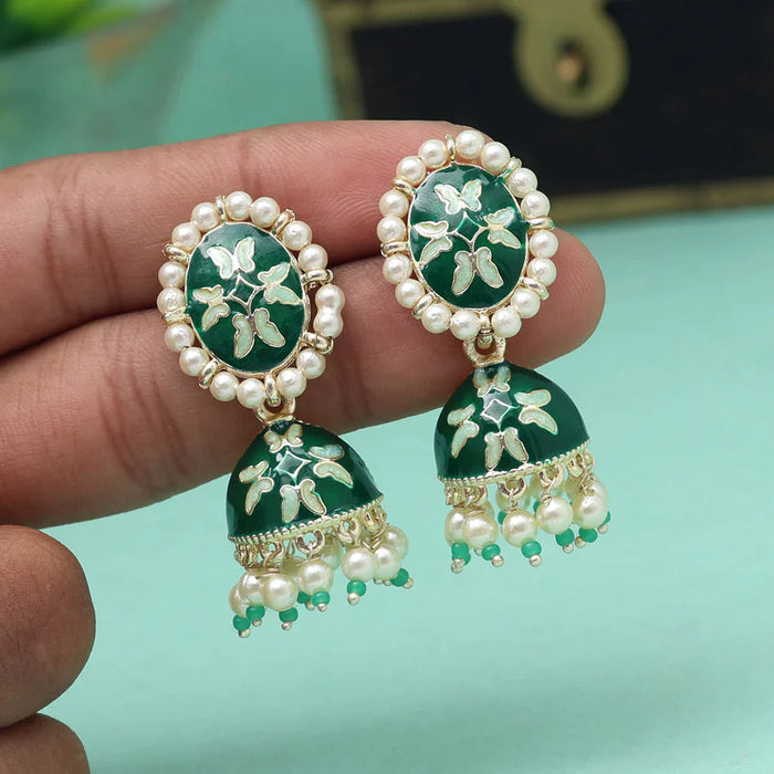 Green Color Meenakari Earrings (MKE1893GRN) - Green