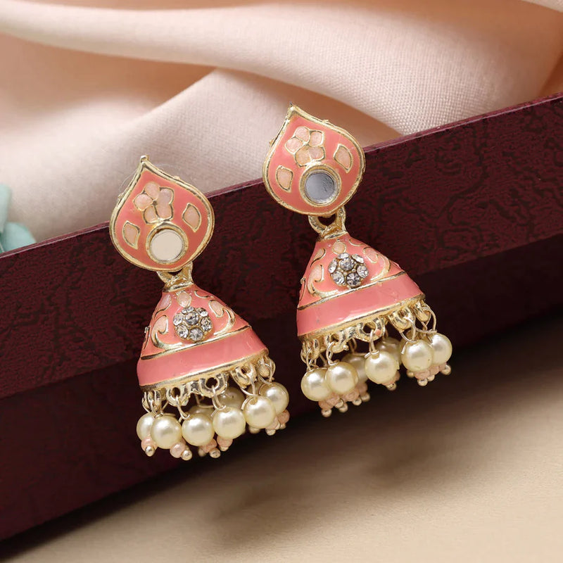 Peach Color Meenakari Earrings (MKE1894PCH) - Peach