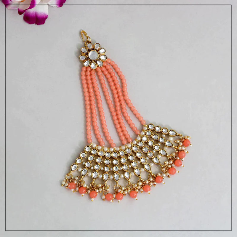 Peach Color Kundan Maang Pasa (MPS145PCH) - Peach