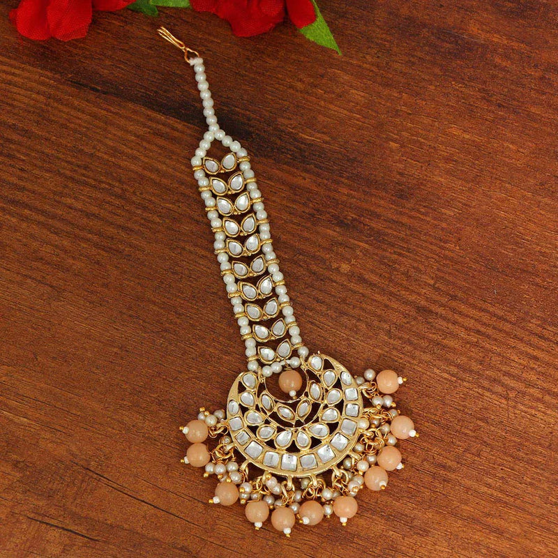 Dark Peach Color Kundan Maang Tikka (MTK225DPCH) - Dark Peach