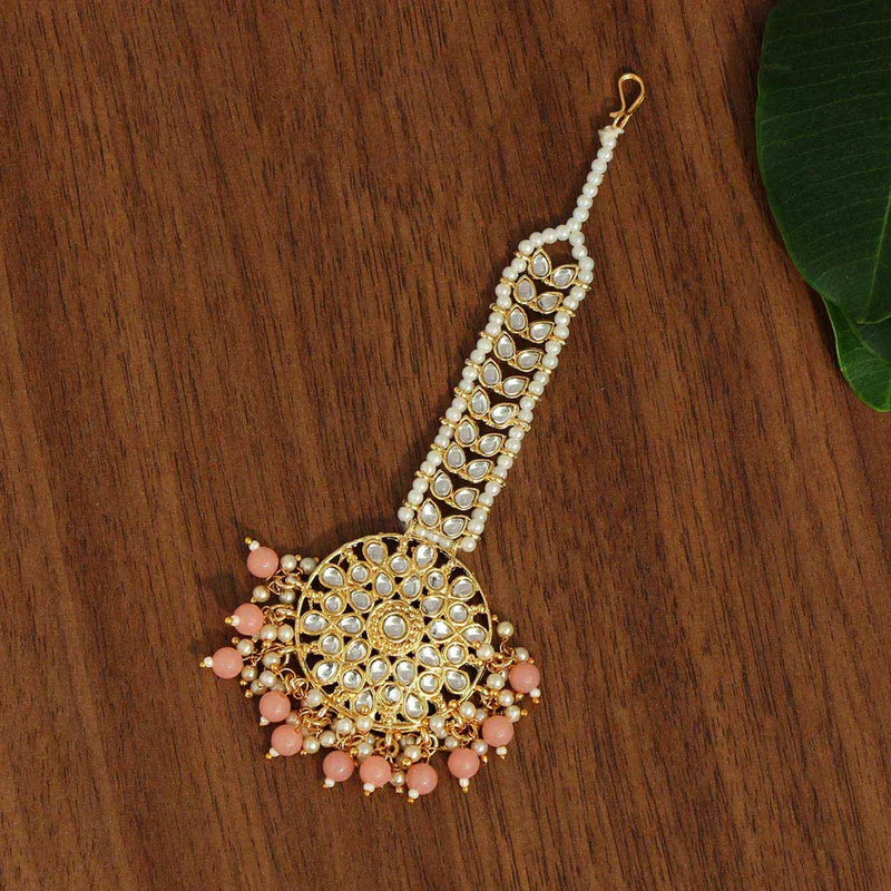 Dark Peach Color Kundan Maang Tikka (MTK440DPCH) - Dark Peach