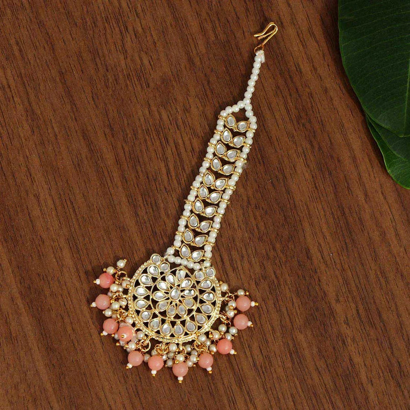 Dark Peach Color Kundan Maang Tikka (MTK441DPCH) - Dark Peach