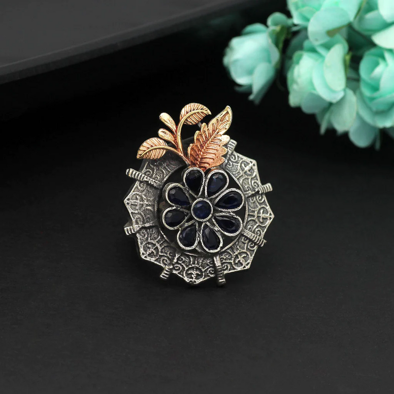 Blue Color Premium Oxidised Rings (PGSR521BLU) - Blue