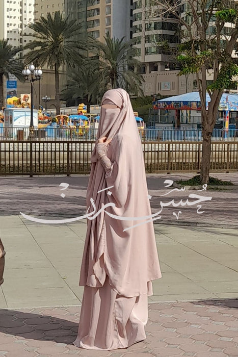 Beige 3 Piece Jilbab Elastic Sleeves