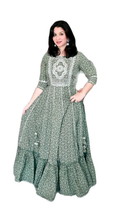 Desi Chic - Long Dress - Pure Cotton - Green