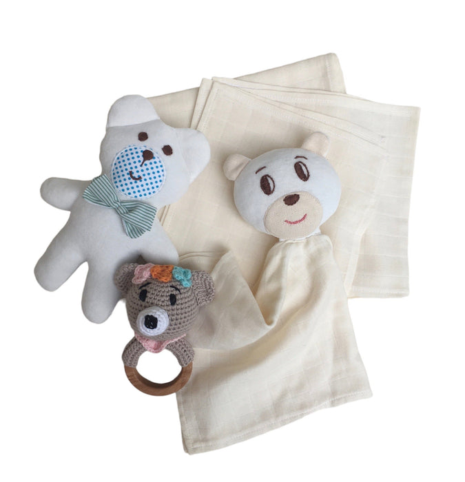 Handmade  Baby Gift  Muslin %100 Cotton Set with Bear ( GOTS Certified)