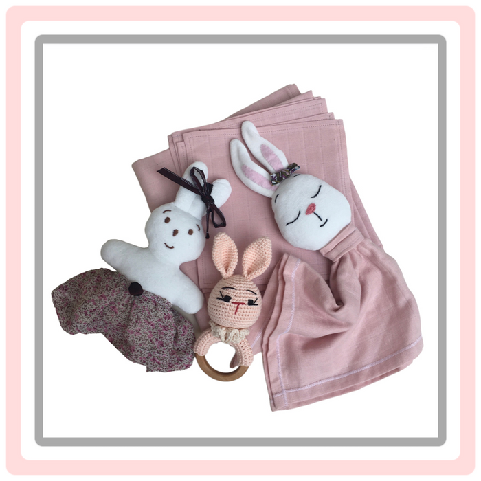 Handmade  Baby Gift  Muslin %100 Cotton Set with Rabbit( GOTS Certified)