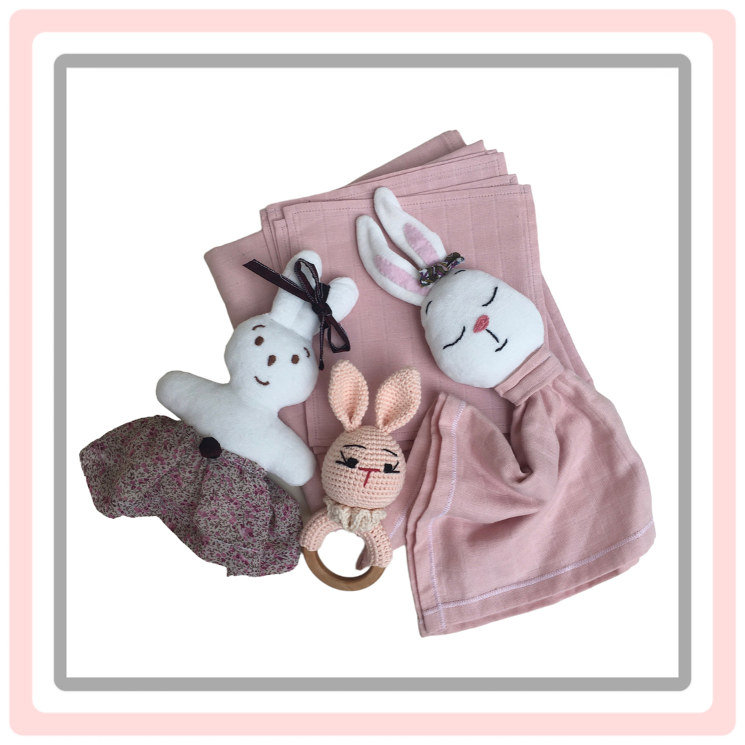 Handmade Baby Gift SET with Rabbit Set Pieces Muslin Blanket ...
